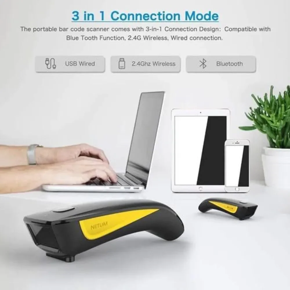 NETUM QR Code Scanner, Mini Barcode Scanner Bluetooth Compatible, Small Portable - Picture 3 of 10